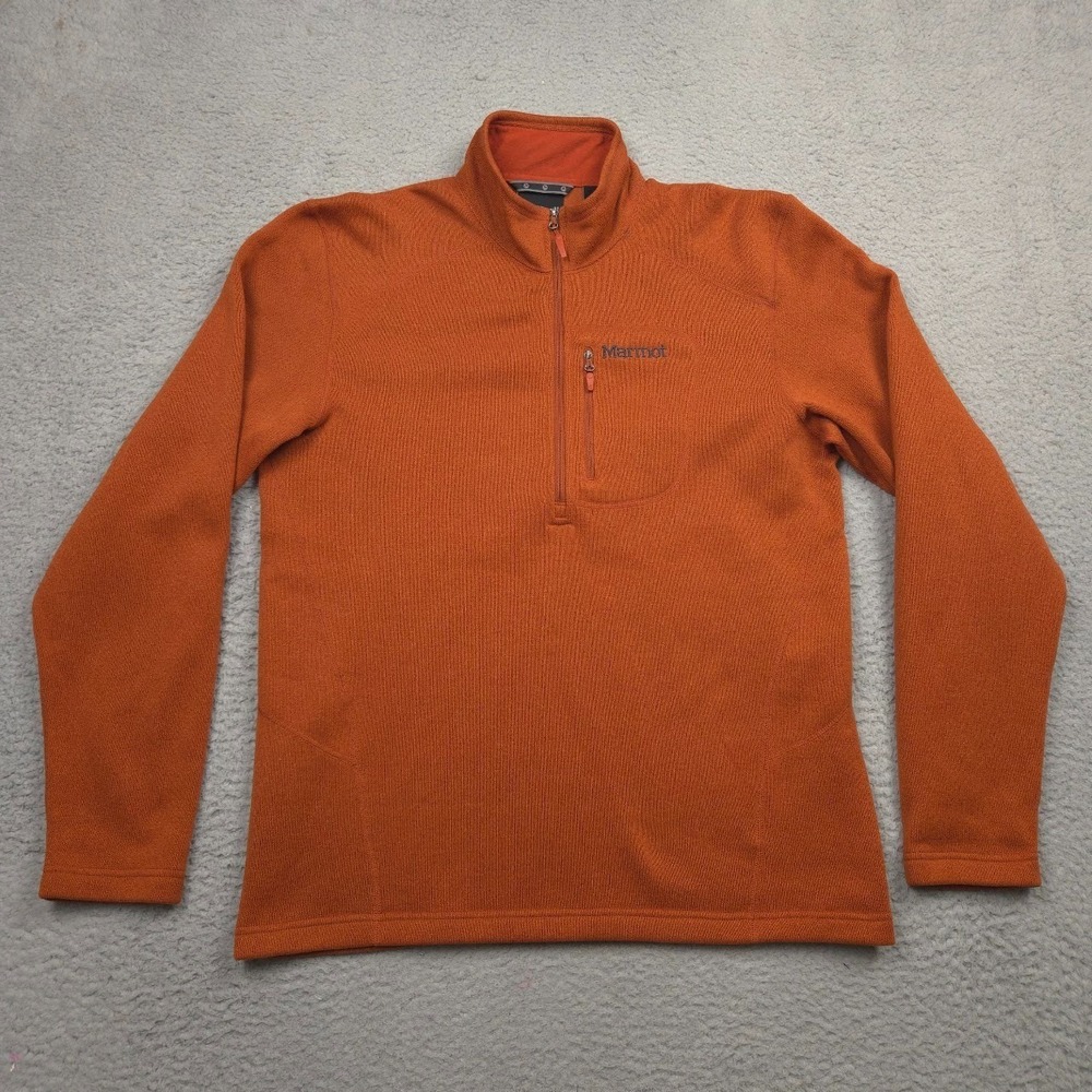 Marmot Drop Line Mens Large Orange 1/2 Zip Fleece Pullover Hiking Sweater